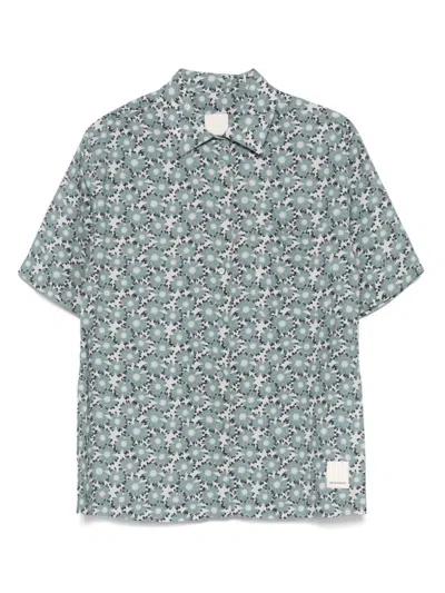 EMPORIO ARMANI BLUE PRINTED LINEN BLEND SHIRT