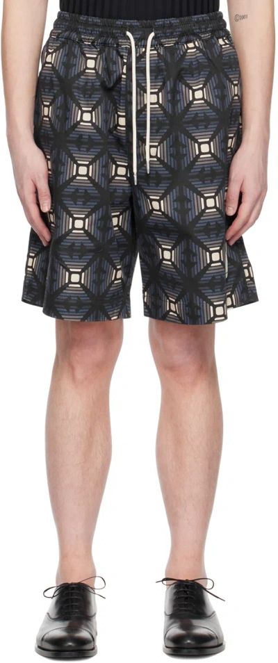 Emporio Armani Blue Printed Shorts In Aquila Blu