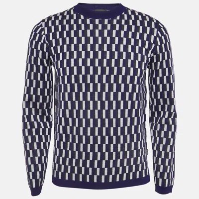 Pre-owned Emporio Armani Blue Printed Wool Knit Crew Neck Jumper S