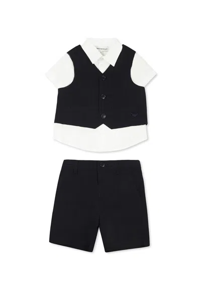 Emporio Armani Blue Set For Baby Boy With Iconic Logo In Multicolor