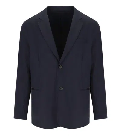 Emporio Armani Einreihiger Travel Essential Blazer Aus Stretch-nylon In Marineblau