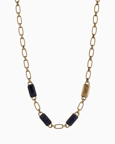 Emporio Armani Blue Stone With Ip Antique Gold-plating Chain Necklace In Multicoloured