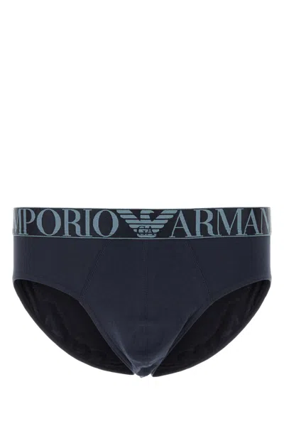 Emporio Armani Blue Stretch Cotton Brief Set In Marine/marine/marine