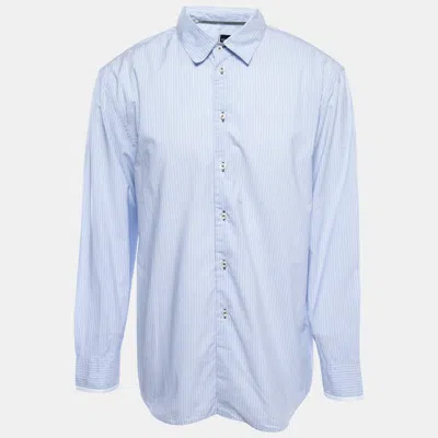 Pre-owned Emporio Armani Blue Striped Cotton Button Front Full Sleeve Shirt Xxl