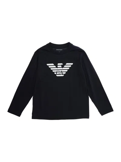 Emporio Armani Kids' Blue Sweatshirt With Eagle Logo Print On The Front In Cotton Boy