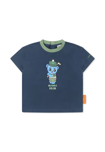 Emporio Armani Babies' Blue T-shirt For Boy With Manga Bear