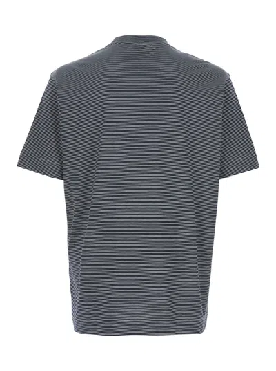 Emporio Armani Blue T-shirt With Logo Embroidered On The Front And All-over Striped Motif In Cotton Man