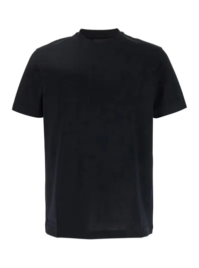 EMPORIO ARMANI BLUE T-SHIRT WITH LOGO ON THE FRONT TONE-ON-TONE IN COTTON MAN