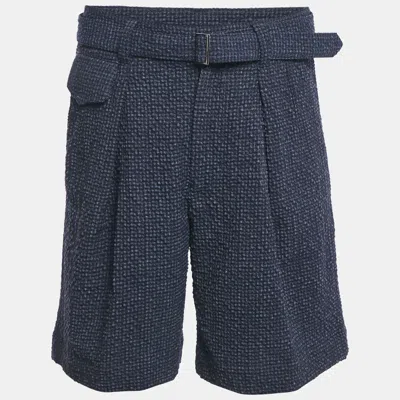 Pre-owned Emporio Armani Blue Textured Checks Wool Shorts S