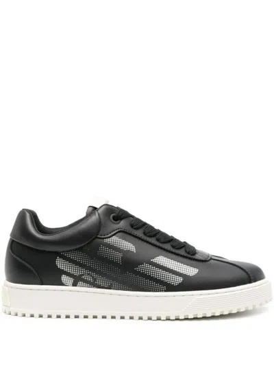 Emporio Armani Blue Trainers With Leather Upper And Rubber Sole