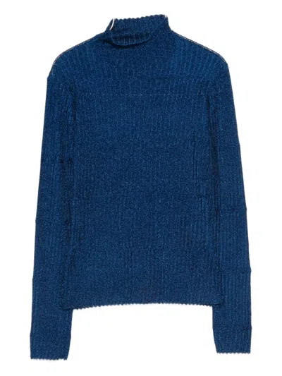 EMPORIO ARMANI BLUE TURTLENECK RIBBED SWEATER