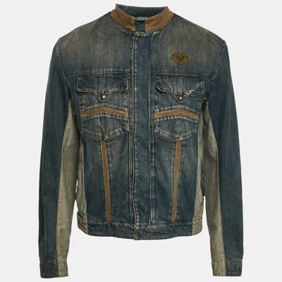 Pre-owned Emporio Armani Blue Washed Denim Button Front Jacket L