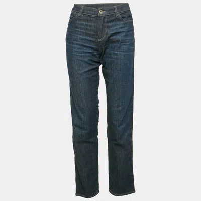 Pre-owned Emporio Armani Blue Washed Denim Side Band Detail Jeans Waist 28"