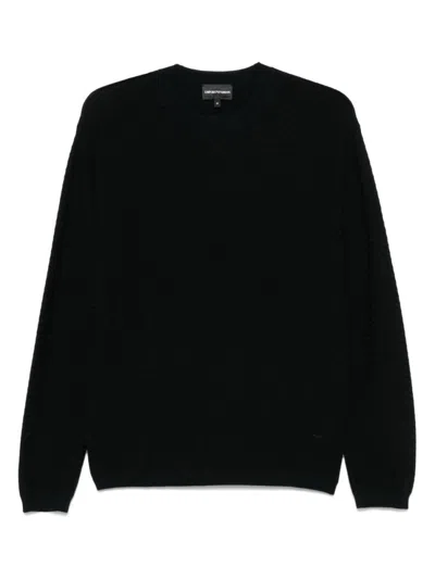 Emporio Armani Blue Wool Blend Crewneck Sweater In Black