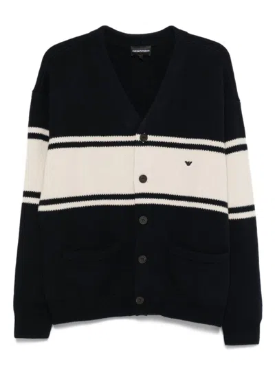 EMPORIO ARMANI BLUE WOOL V-NECKED CARDIGAN
