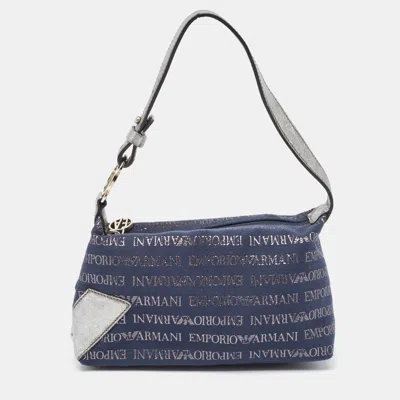 Pre-owned Emporio Armani Blue/grey Signature Fabric And Leather Bag