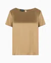 Emporio Armani Short-sleeved Silk Satin Blouse In Beige