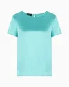 Emporio Armani Short-sleeved Silk Satin Blouse In Grün