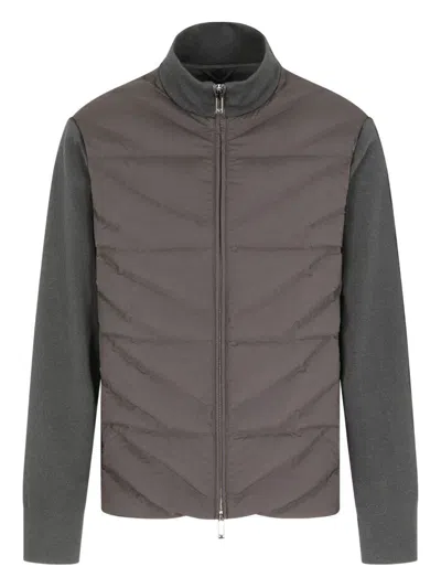 Emporio Armani Quilted Panelled Padded Jacket In Gray