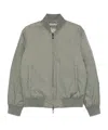 Emporio Armani Reversible Down Jacket With A Bomber Jacket Collar In Jacquard Nylon With All-over Lettering In Gray