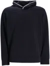 Emporio Armani Logo Rib-knit Trim Hoodie In Blue