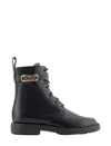Emporio Armani Official Store Leather Lace-up Ankle Boots With Icon Logo Strap In Black