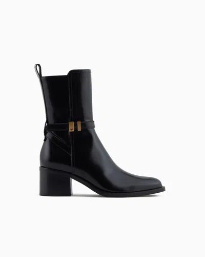 Emporio Armani Bottines En Cuir Brossé Avec Bride In Black