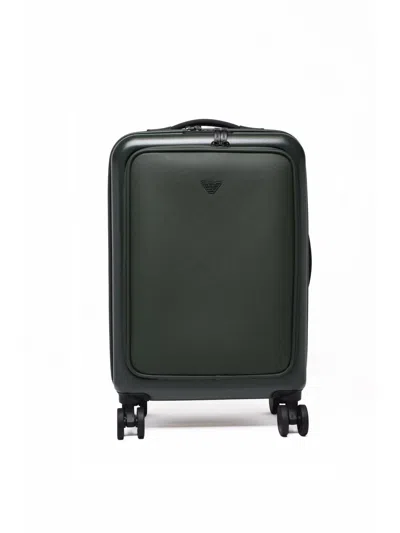 Emporio Armani Bottle Green Polyurethane Hard-shell Trolley In Black