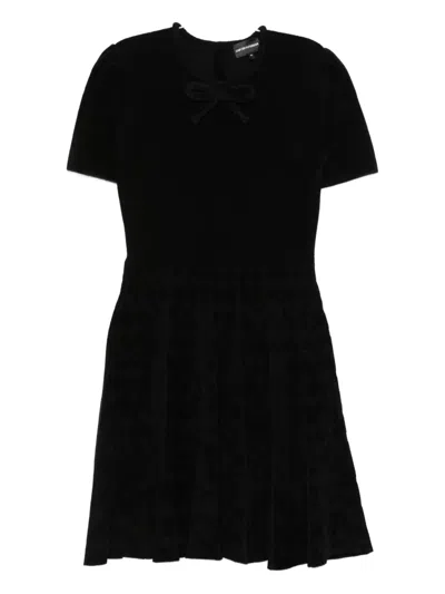 Emporio Armani Bow-detail Pleated Mini Dress In Black