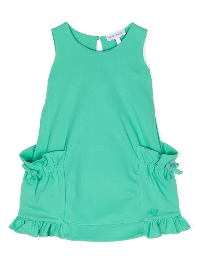 Emporio Armani Babies' Bow-fastening Ruffled Cotton Dress In Green