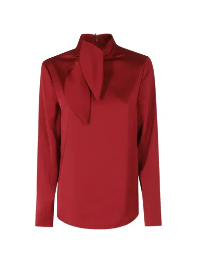 Emporio Armani Bow-detail High-neck Blouse In Red
