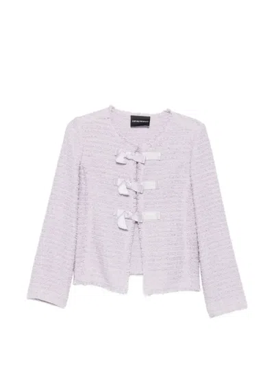 Emporio Armani Bow-embellished Boucle Jacket In Purple