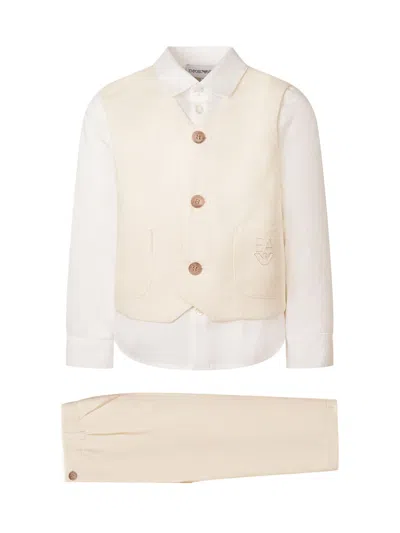 Emporio Armani Boy Mini Suit Set With Gilet And Shirt In White