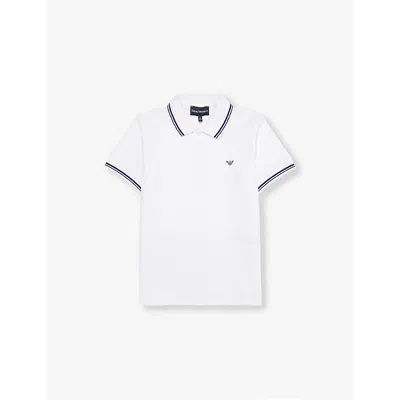 Emporio Armani Boys Bianco Ottico Kids Classic Logo-print Stretch-cotton Polo Shirt 4-16 Years