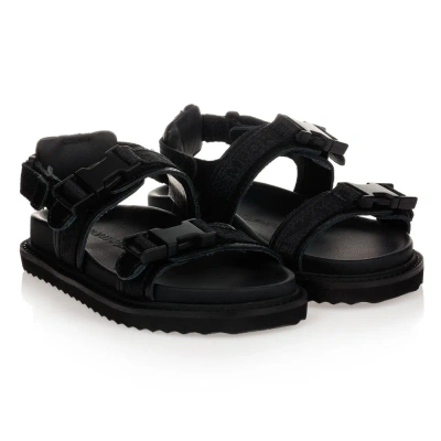 Emporio Armani Babies' Boys Black Leather Buckle Sandals