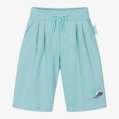 Emporio Armani Kids' Boys Blue Organic Cotton Smurfs Shorts
