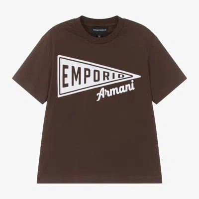 Emporio Armani Kids' Boys Brown Cotton Pennant Flag T-shirt