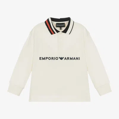 Emporio Armani Babies' Boys Ivory Cotton Polo Shirt In White