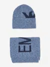 Emporio Armani Boys Knitetd Hat And Scarf Set In Blue