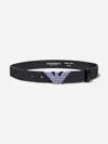 Emporio Armani Boys Leather Eagle Buckle Belt M (10 - 11 Yrs) Black In Black