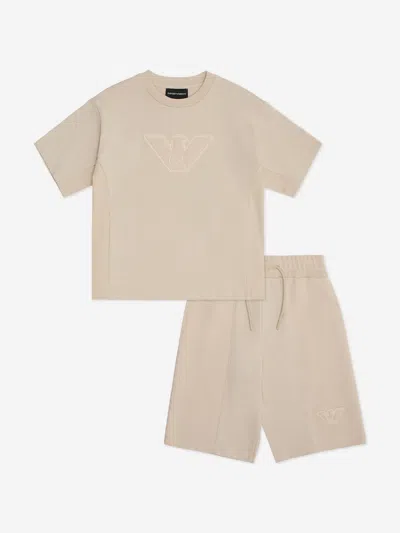 Emporio Armani Babies'  Boys Logo Short Set In Sand