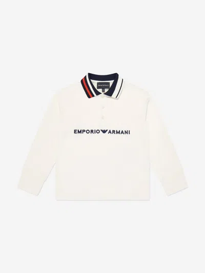 Emporio Armani Kids'  Boys Long Sleeve Polo Shirt In Ivory