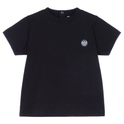Emporio Armani Boys Navy Blue Cotton Baby T-shirt In Black