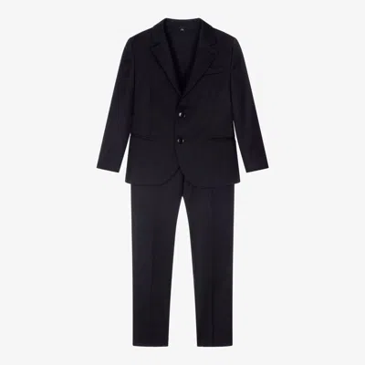 Emporio Armani Kids' Boys Navy Blue Wool Single-breasted Suit In Black