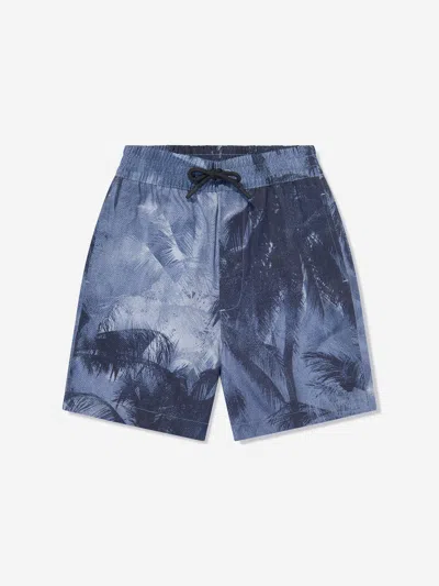 Emporio Armani Kids' Boys Palm Leaf Shorts In Blue