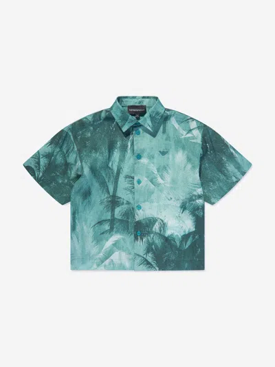 Emporio Armani Kids' Boys Short Sleeve Palm Leaf Shirt In Green