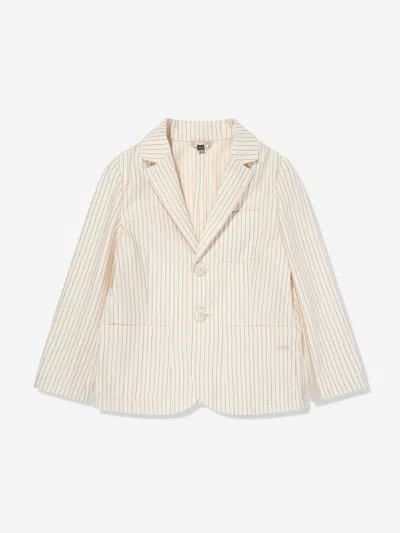 Emporio Armani Kids' Boys Striped Linen Blazer In Ivory