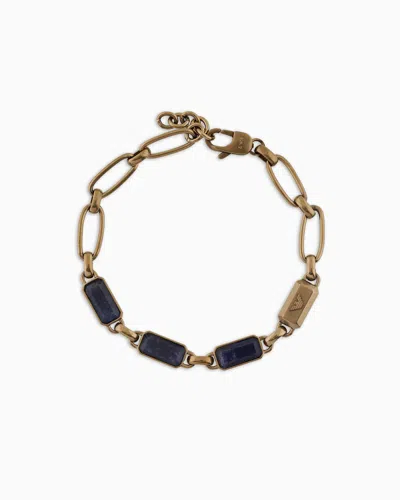 Emporio Armani Blue Stone With Ip Antique Gold-plating Chain Bracelet In Multicolore