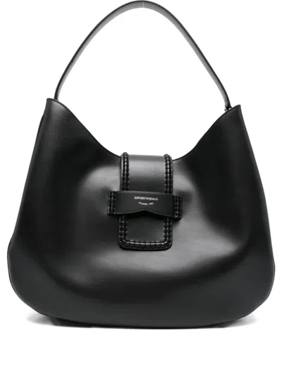 Emporio Armani Braided-detail Leather Shoulder Bag In Black