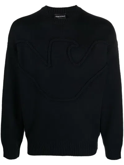 Emporio Armani Braided Embossed-logo Jumper In Blue